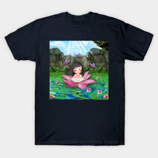 Girl meditating on lotus flower T-Shirt